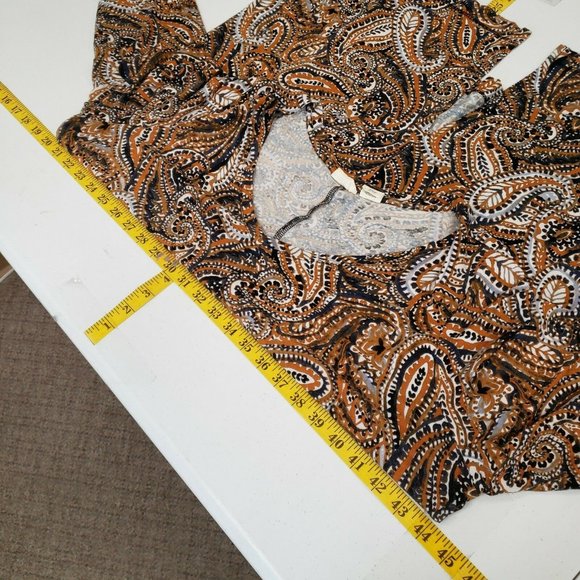 Sigrid Olsen Womens Blue Yellow Paisley Tunic Top Size XL Long Sleeve V Neck - Picture 6 of 8